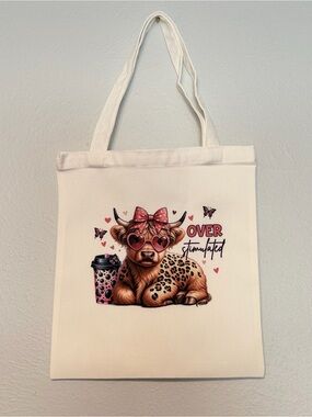 Hand Crafted Tote with Pink and Brown Graphic